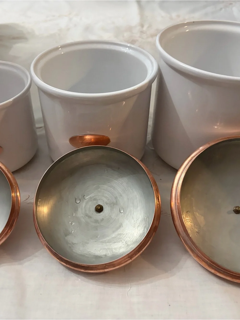 White Ceramic Kitchen Canister Set with Copper Lids - Picture 3 of 12